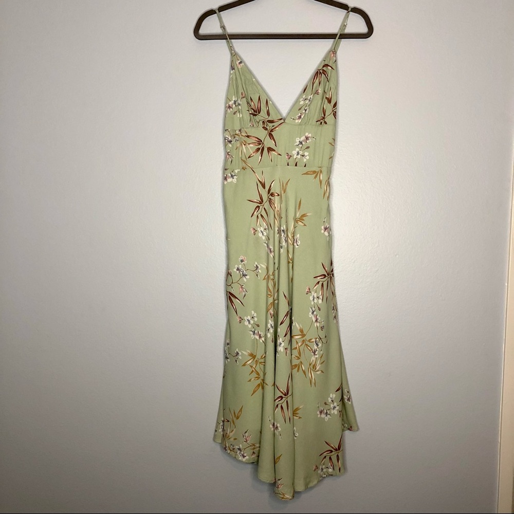 Sage Green Tropical Print Summer Tank Dress